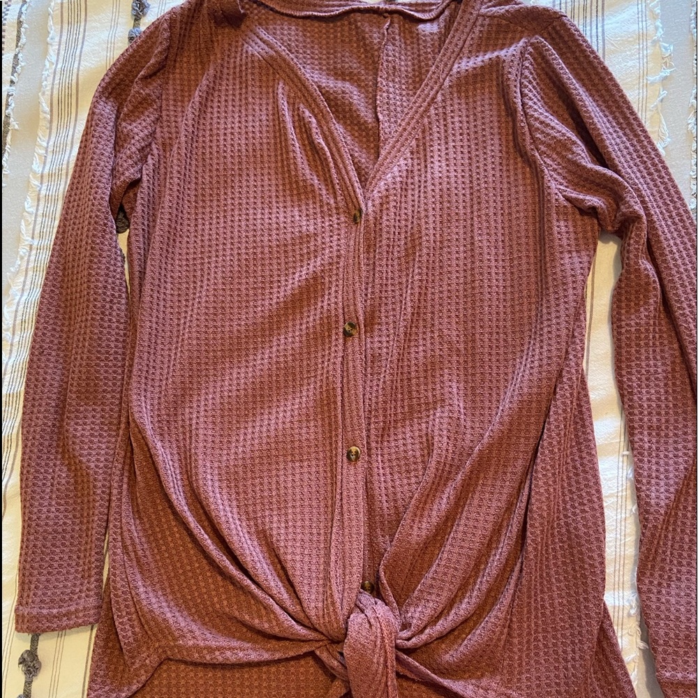 Dusty rose waffle shirt